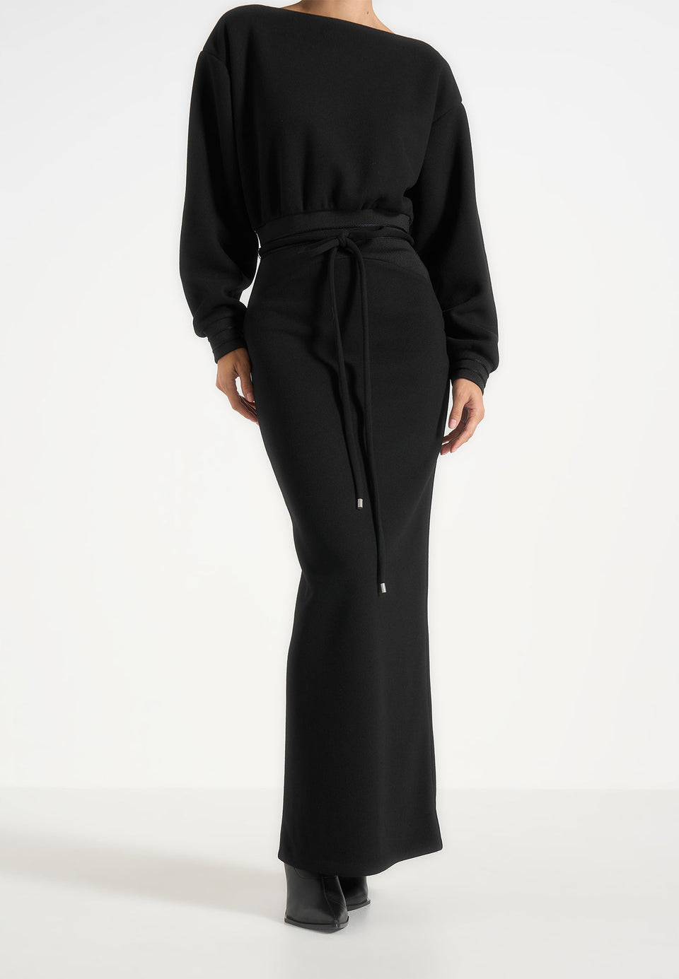 Esme - Belted Knit Maxi Sweater Dress - Black