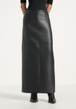 Stevie - Smooth Leather Maxi Skirt - Black