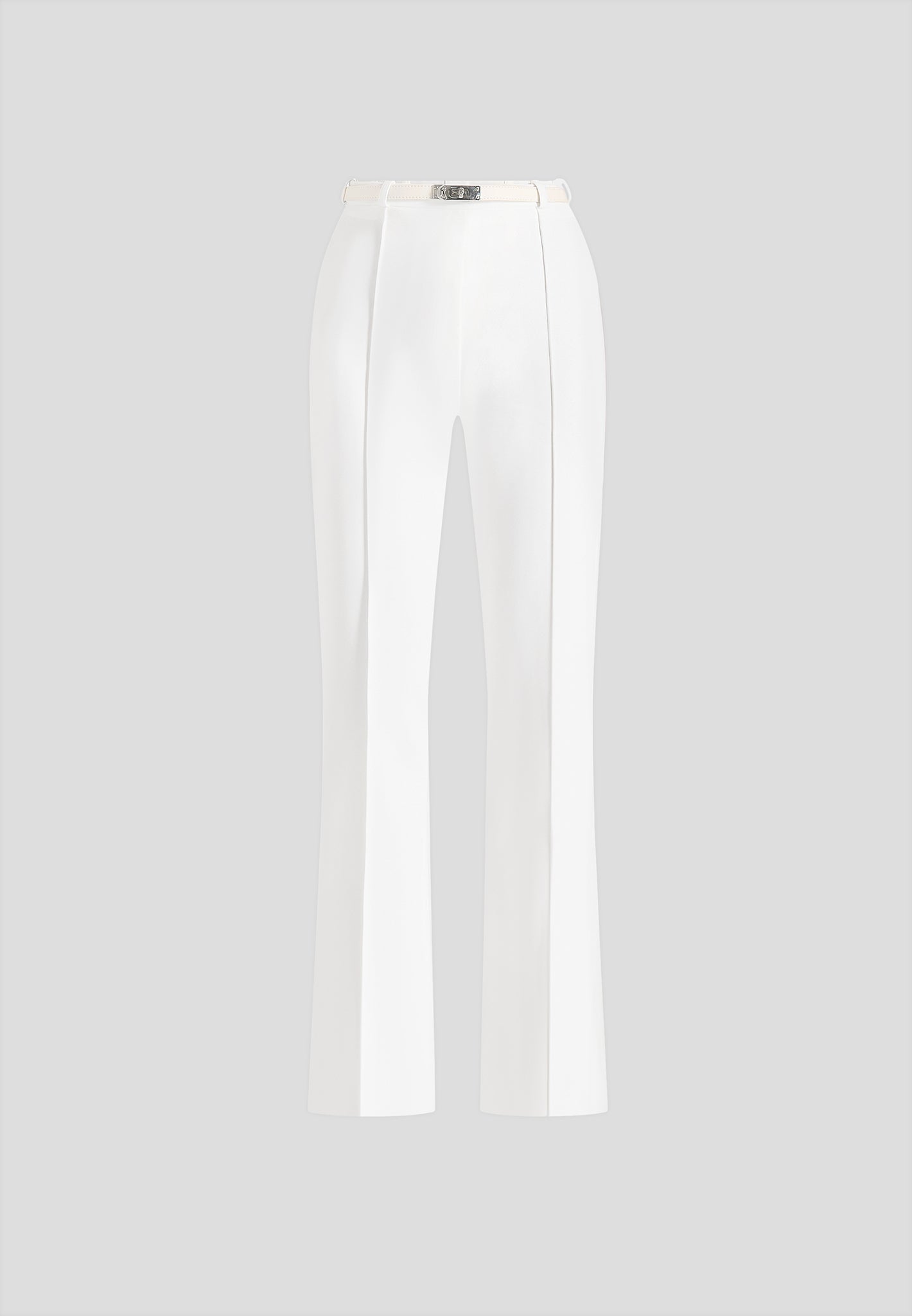Quinn - High-Waisted Belted Fit & Flare Trousers - White