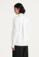 Hanelle - Satin Tie Neck Pleated Shirt - White