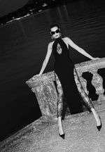 Jessica - Contour Lace Halter Drape Neck Maxi Dress - Black