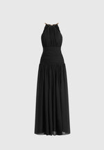 Fabienne - Metallic Ruched Halterneck Maxi Dress - Black