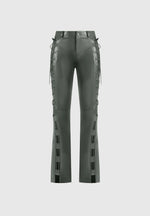 Ambre - Leather Lace Up Flared Pants - Olive