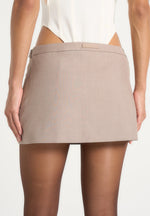 Ariana - Belted Tailored Mini Skort - Taupe