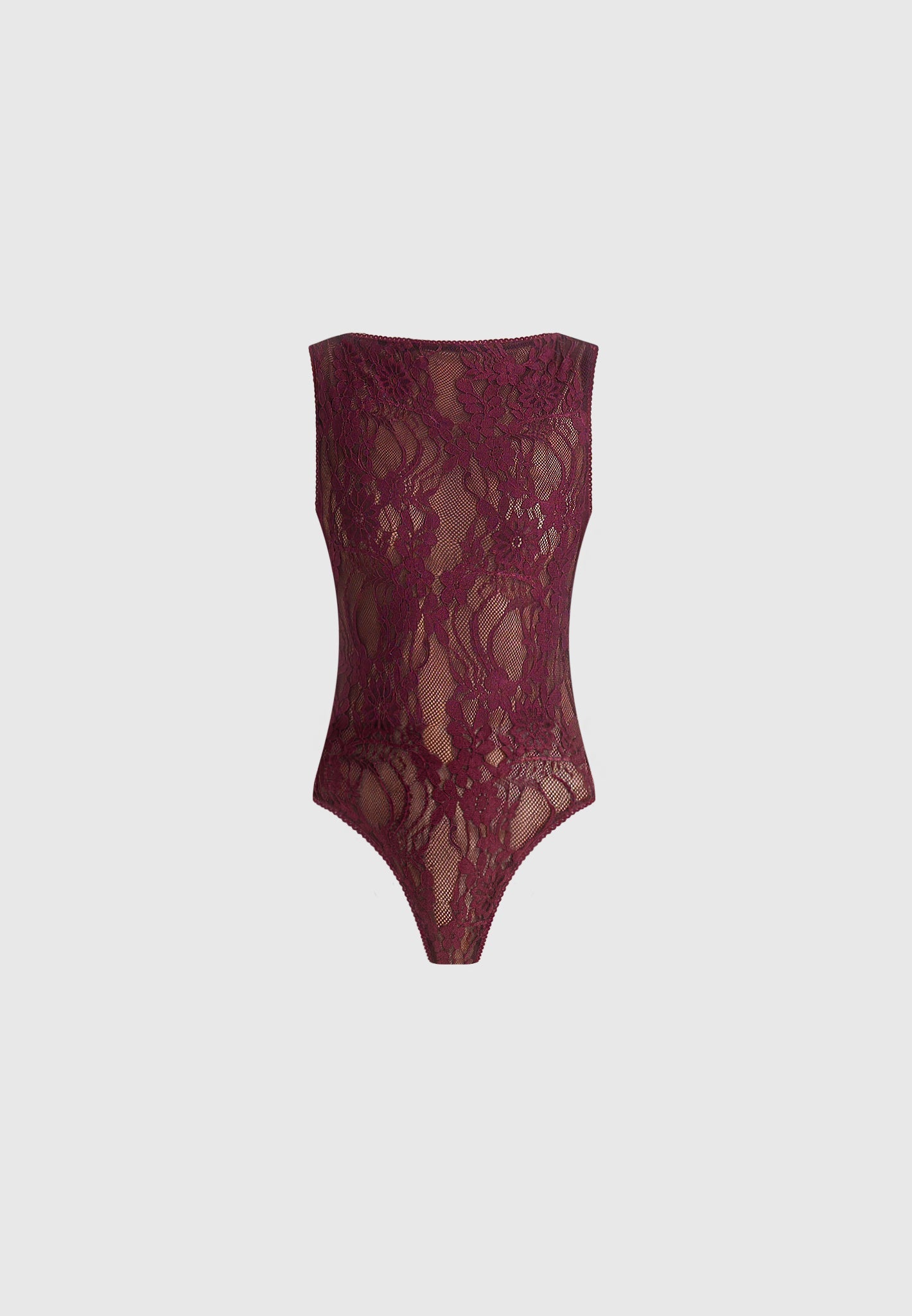 Rhonda - Open-Back Lace Bodysuit - Wine