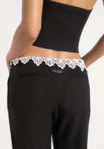 Jocelyn - Lace Waistband Tailored Wool-Blend Pants - Black