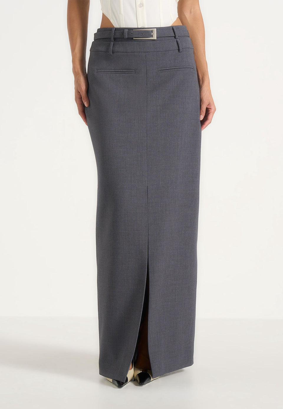 Larissa - Tailored Wool-Blend Maxi Pencil Skirt - Grey