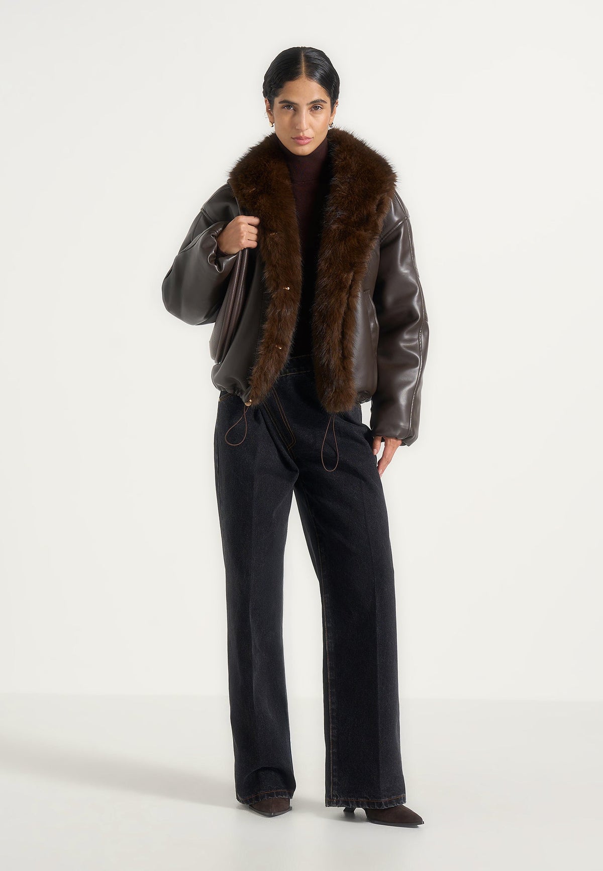 Oakley - Fur Collar Leather Bomber Jacket - Brown