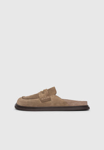 Sidney - Women's Suede Loafer Mule - Taupe