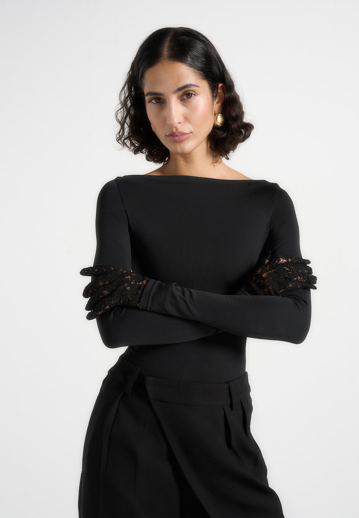 Rhea - Lace Gloves - Black