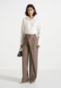 Colette - Tailored Wrap Pleat Pants - Taupe