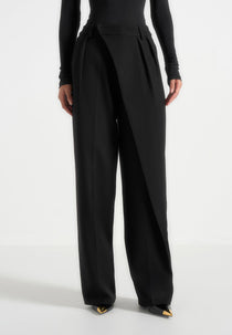 Colette - Tailored Wrap Pleat Pants - Black