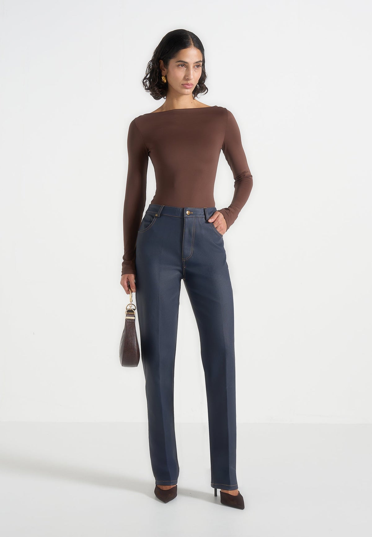 Jana - Wax Effect Denim Boyfriend Jeans - Indigo