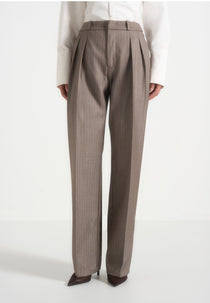 Julie - Pinstripe Tailored Trousers - Taupe