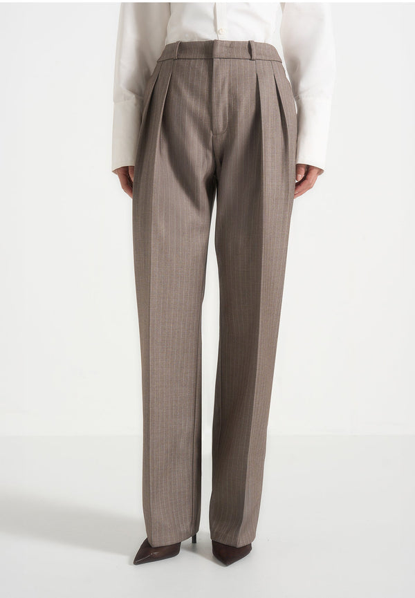Julie - Pinstripe Tailored Trousers - Taupe