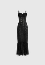 Freya - Belted Lace Maxi Dress - Black