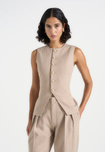 Maisie - Tailored Crew Neck Cinch Suit Vest - Beige