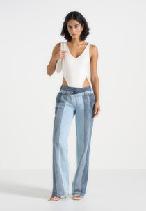 Jacinda - Colour Block Denim Jeans - Mid Blue