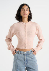 Mayla - Knitted Cinch Waist Cardigan - Pale Pink