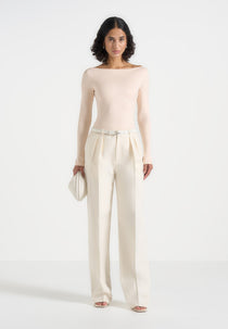 Eva - Boat Neck Bodysuit - Pale Pink