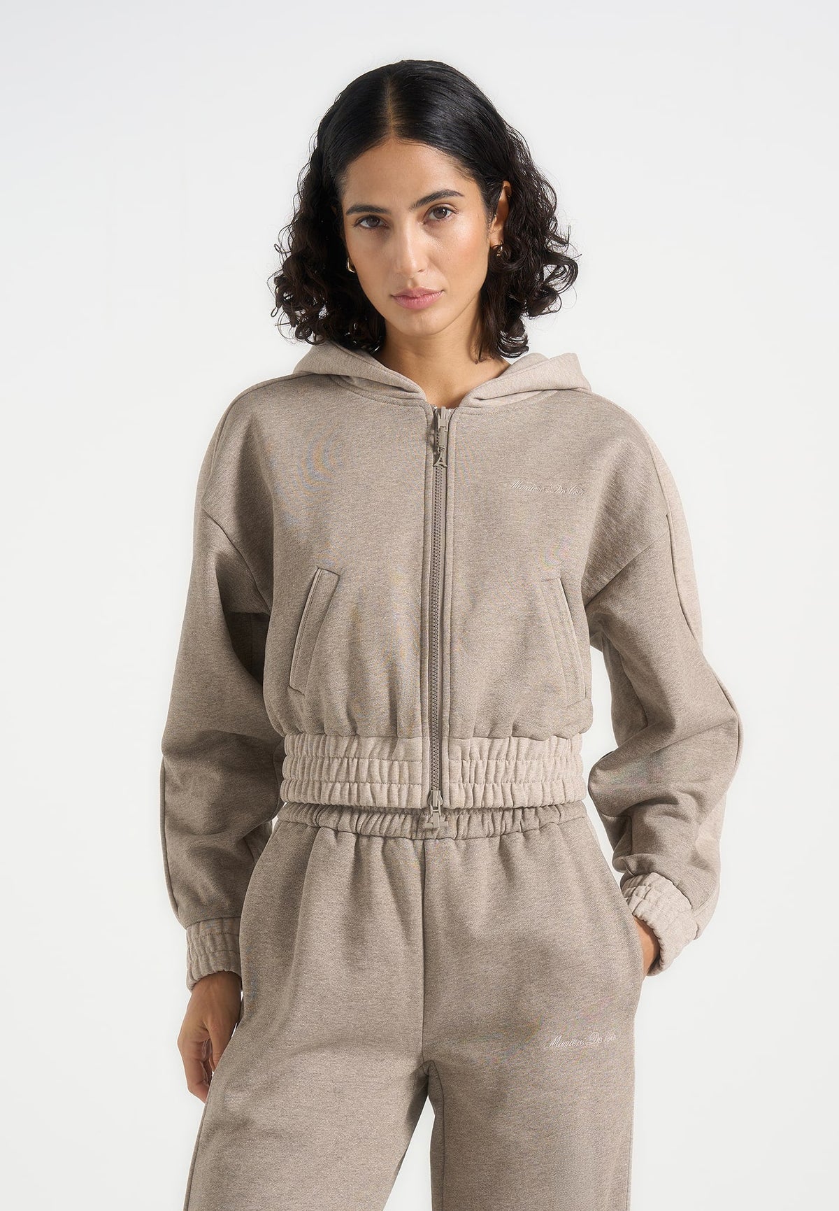 Rayna - Two Tone Relaxed Zip Through Hoodie - Taupe