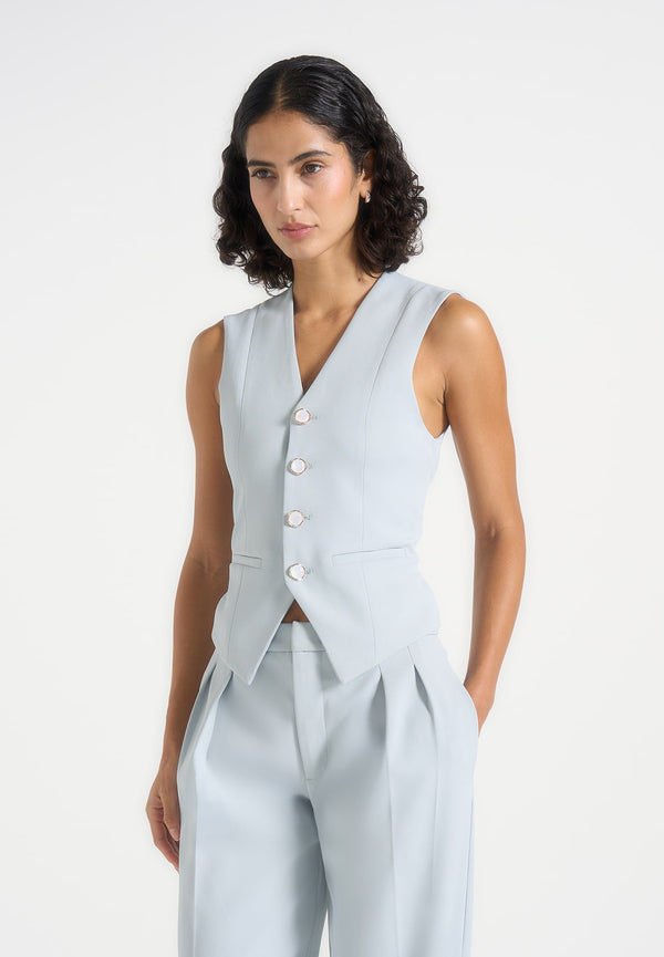 Christine - Tailored Cinched Suit Vest - Pale Blue