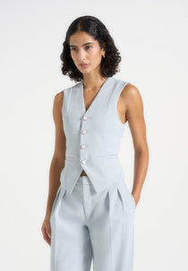 Christine - Tailored Cinched Suit Vest - Pale Blue