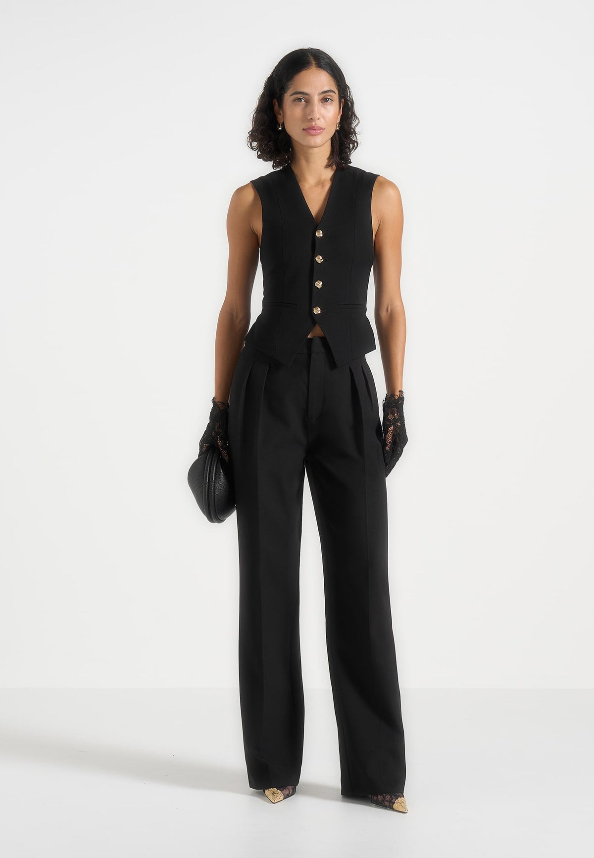 Christine - Tailored Cinched Suit Vest - Black
