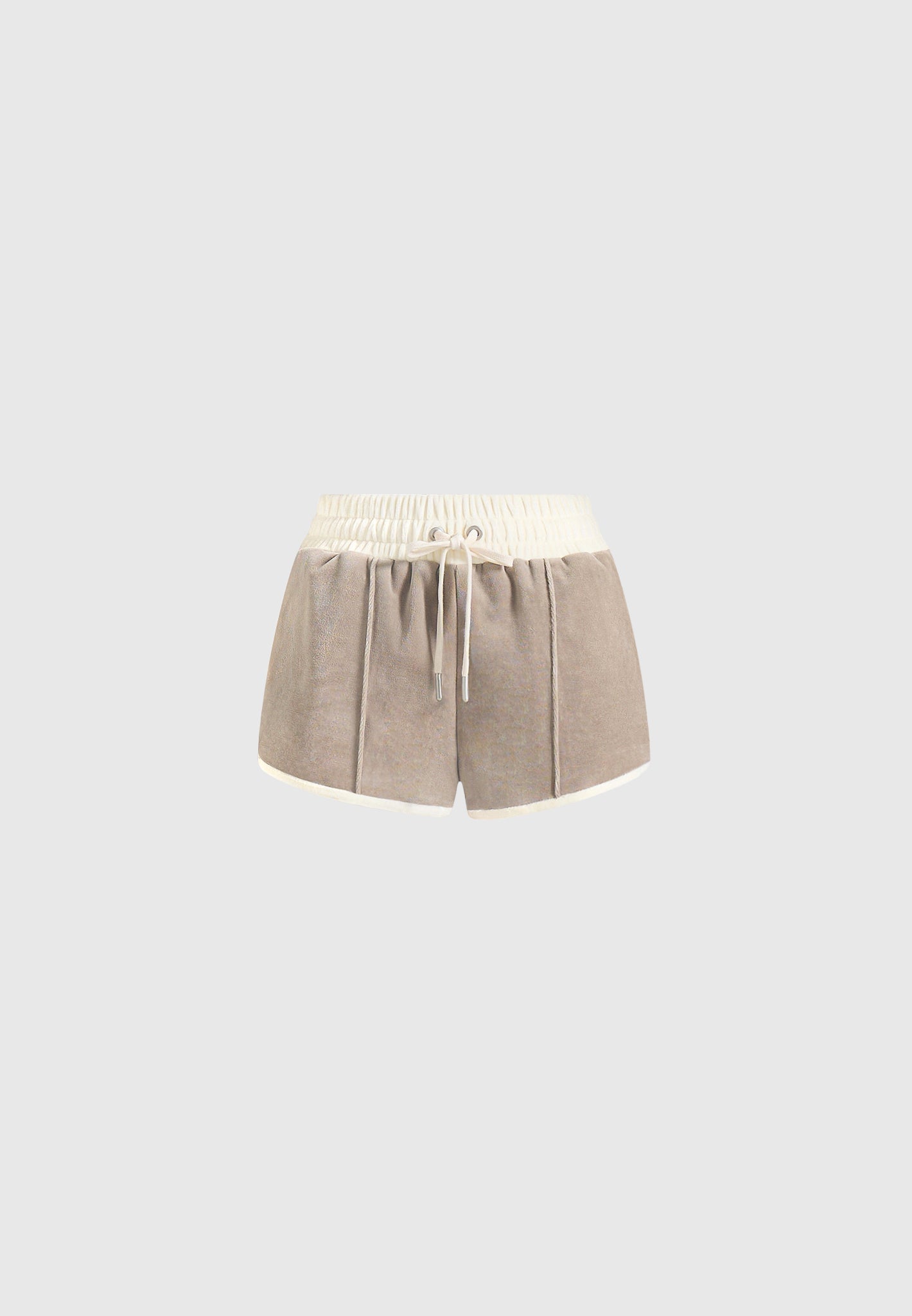 Delina - Contrast Velour Mini Shorts - Beige