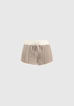 Delina - Contrast Velour Mini Shorts - Beige