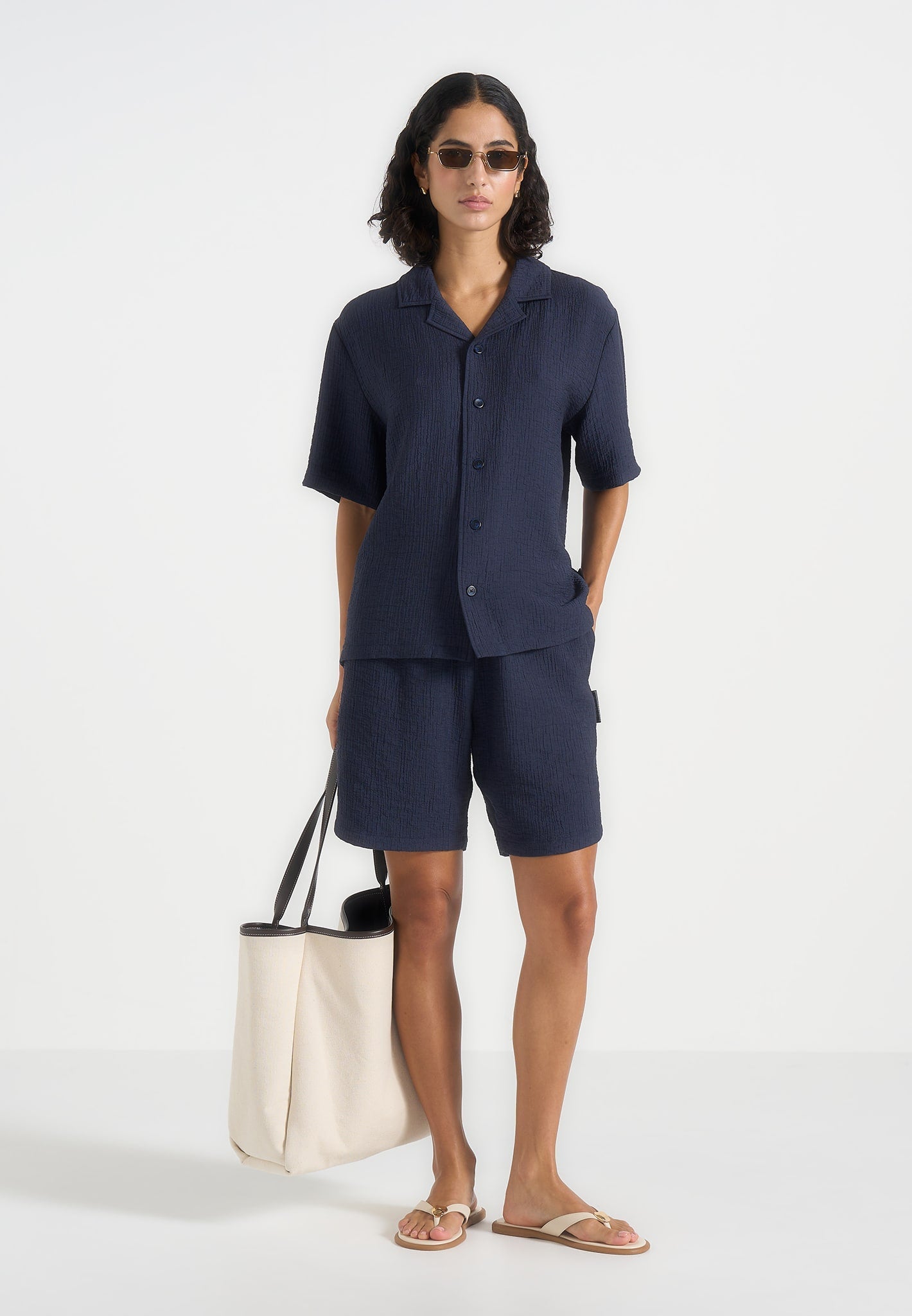Harley - Unisex Textured Revere Shirt - Navy