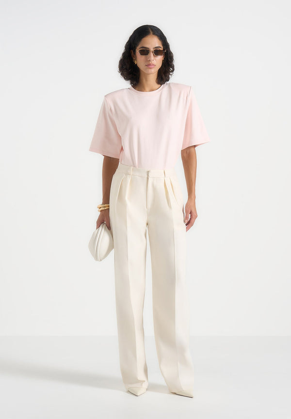 Mia - Wide Shoulder Bodysuit T-Shirt - Pale Pink