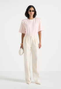 BS002 - Wide Shoulder Bodysuit T-Shirt - Pale Pink