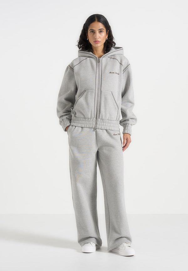 Ollie - Unisex Whipstitch Raglan Effect Zip Hoodie - Light Grey