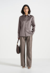 Carter - Unisex Oversized Satin Shirt - Taupe