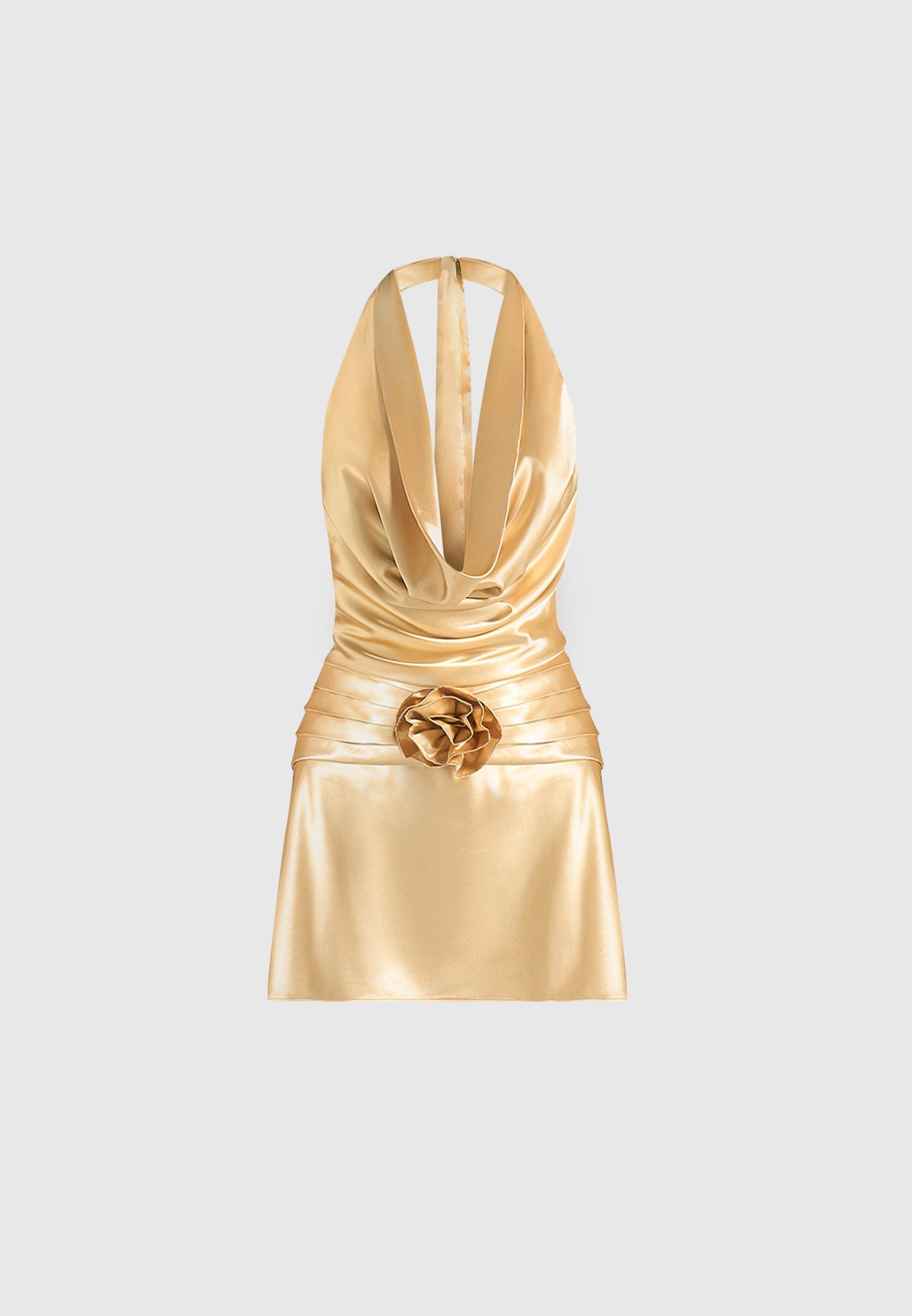 christelle-cowl-halter-open-back-rosette-mini-dress-gold