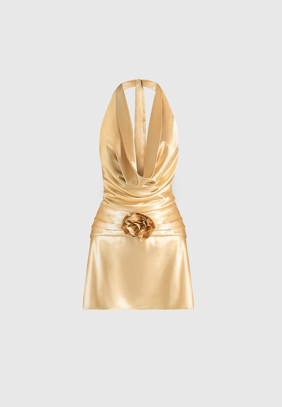 christelle-cowl-halter-open-back-rosette-mini-dress-gold