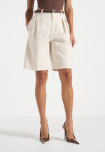 Lorette - Linen Twin Pleat Shorts - Natural