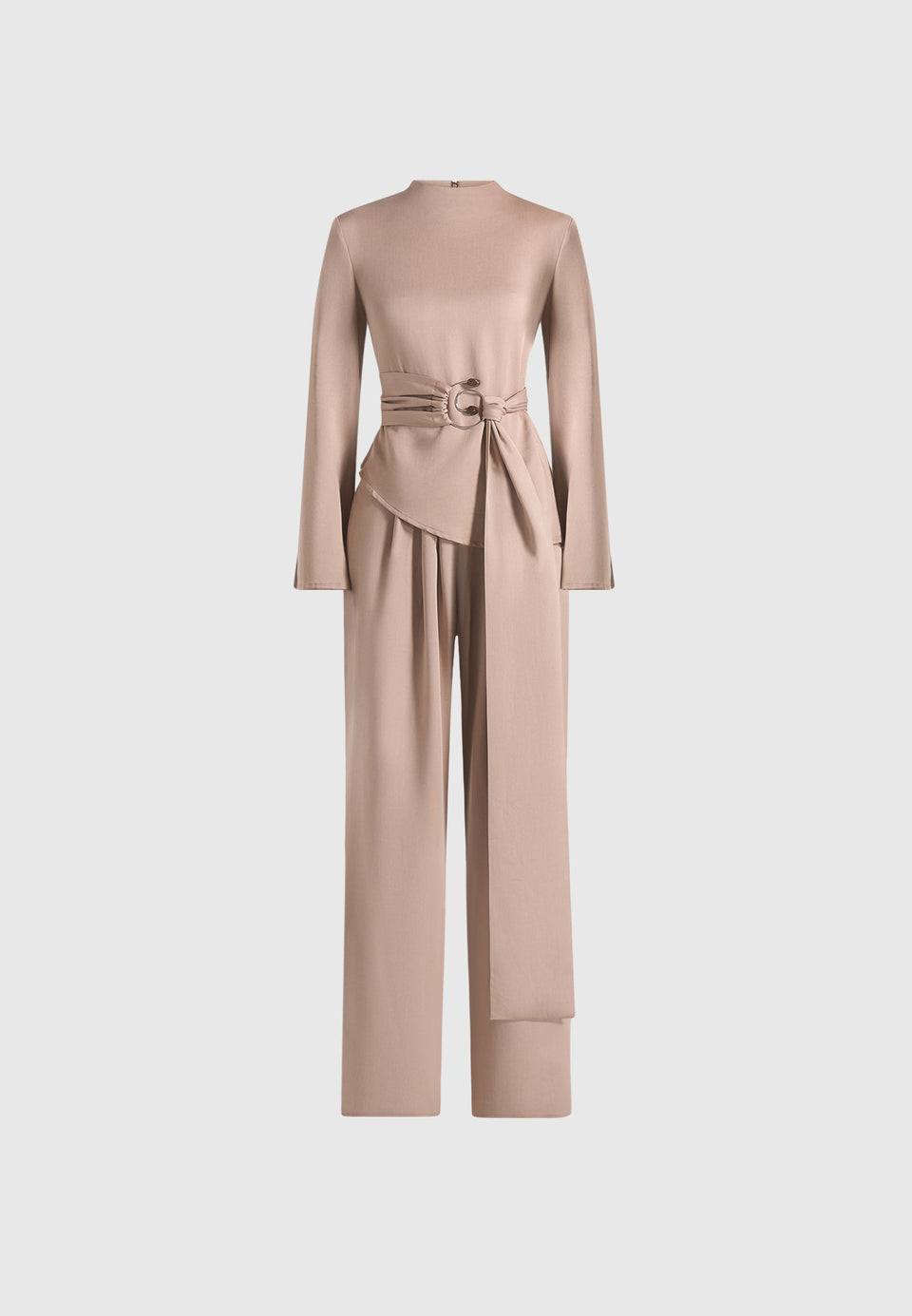 aurore-mock-neck-ring-belt-pleated-leg-jumpsuit-beige