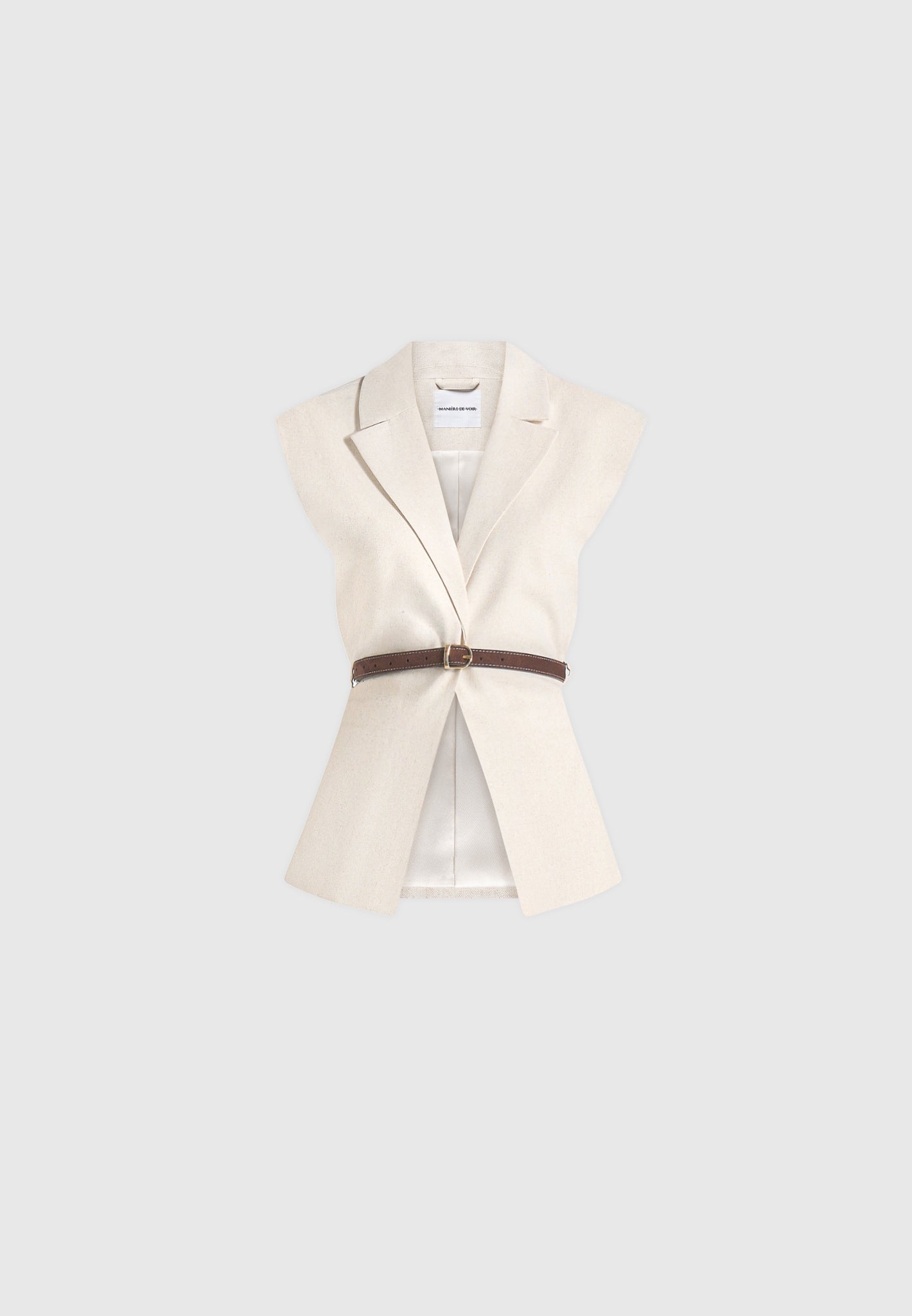 Linda - Linen Wide Shoulder Cinched Vest - Natural