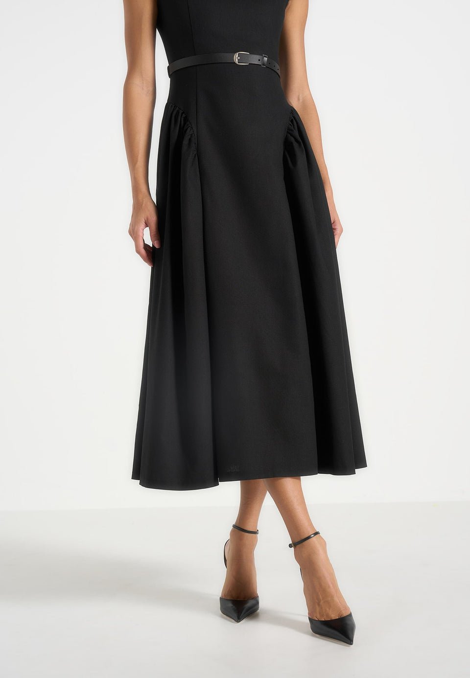 gaia-boat-neck-belted-pleated-midi-dress-black