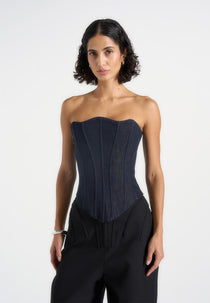 Scarlett - Lace Up Denim Corset - Indigo
