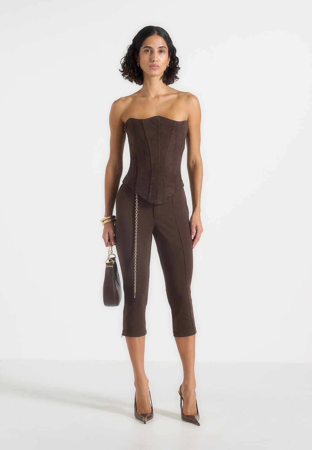 Una - Capri Leggings With Chain - Brown