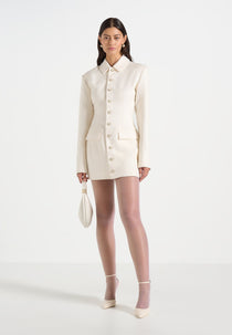 Amelie - Cinch Button Up Blazer Dress - Off White