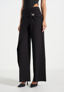 Beryl - Wrap Tailored Pants With Hardware Detail - Black
