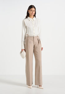 Julie - Tailored Twin Pleat Trousers - Beige