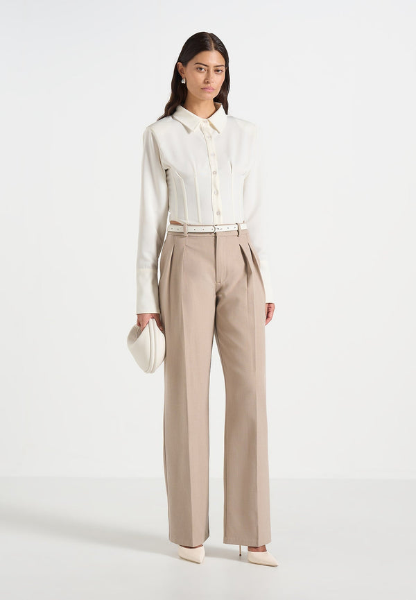 Julie - Tailored Twin Pleat Trousers - Beige