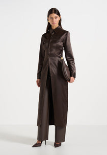 Etta - Crinkled Satin Midi Shirt Dress - Brown