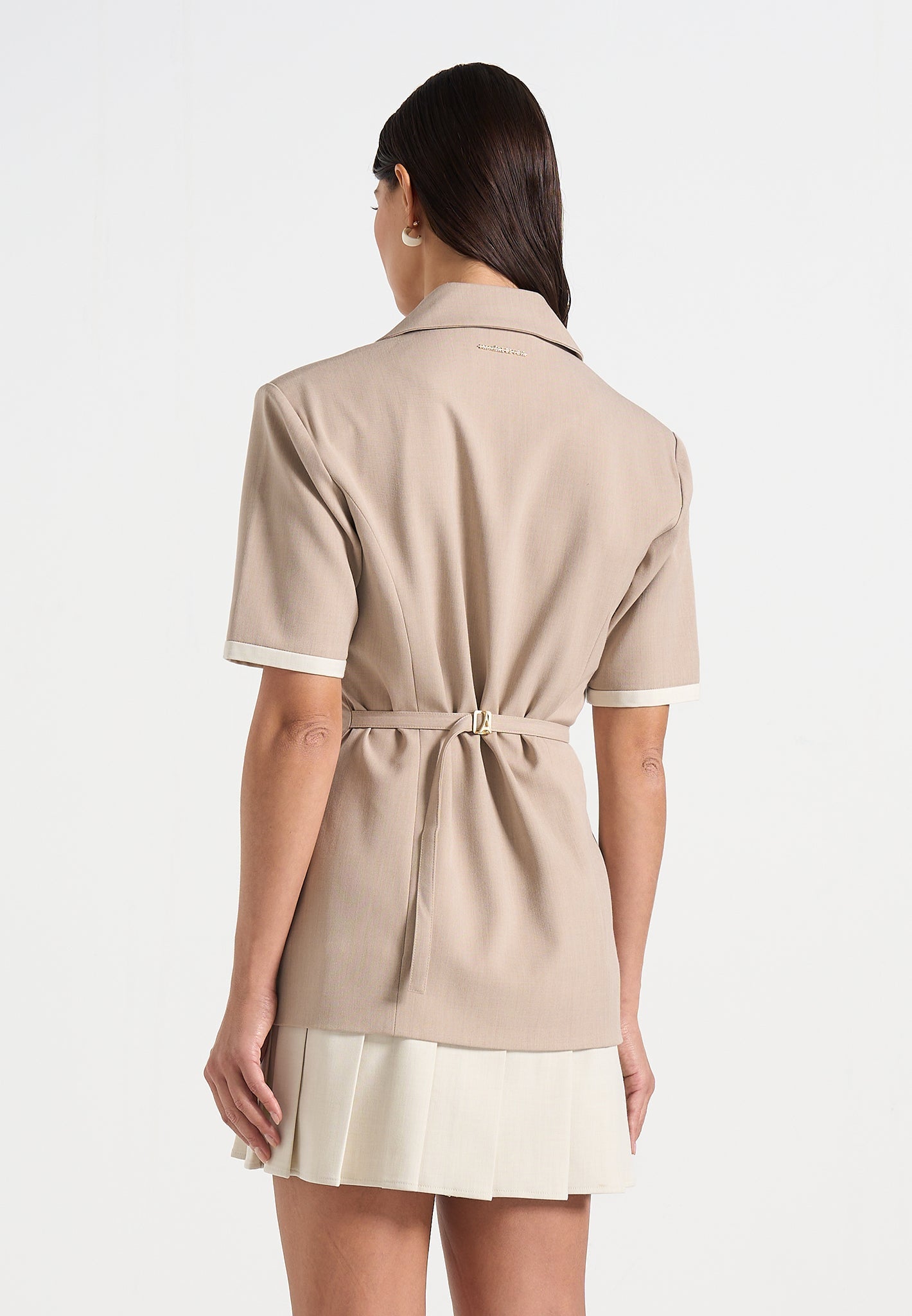 baya-tailored-cinch-waist-pleated-blazer-dress-beige
