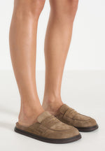 Sidney - Women's Suede Loafer Mule - Taupe